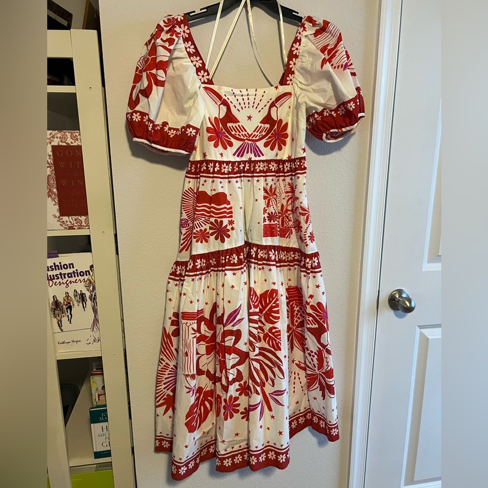 NWT The Farm Rio Rio Tiles Eng Midi Dress Floral A Line - Picture 2 of 15